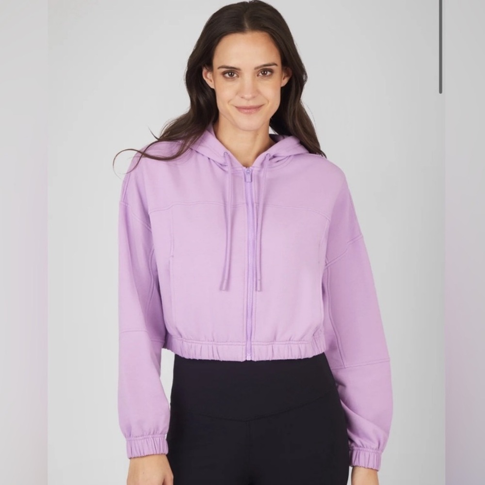 *NWOT 90 Degree By Reflex Ludlow Cloud Plush Lilac Cropped Zip- Front Hoodie XL